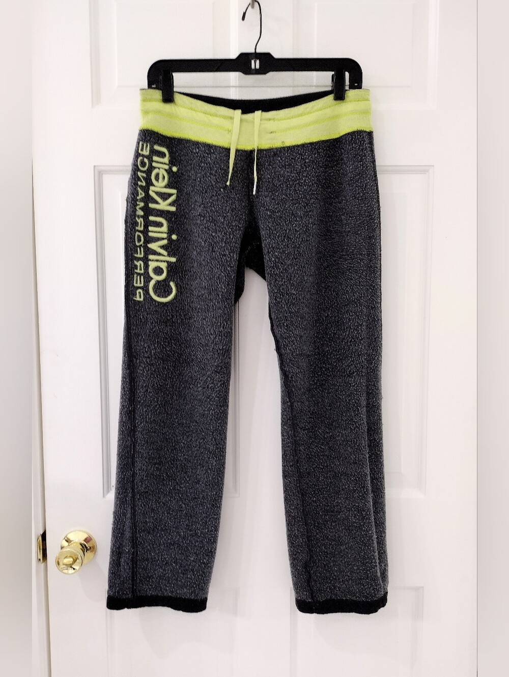 Y2K Calvin Klein Sz S Women's Gray Sweatpants with Neon Yellow Waistband
